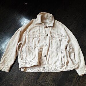 White Cropped Distressed Jean Jacket - Size S